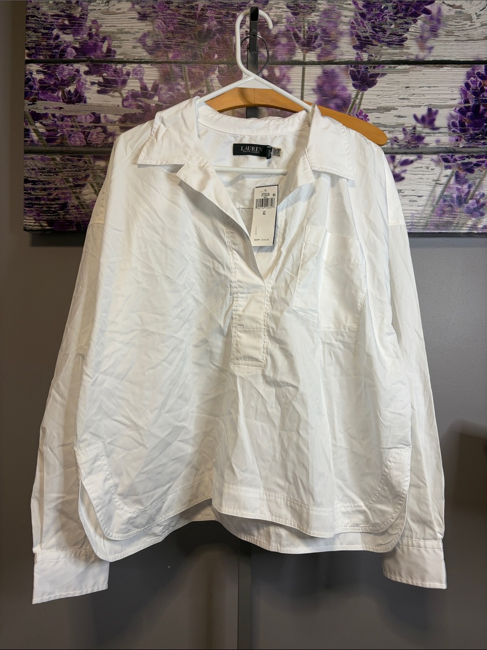 Lauren Ralph Lauren White Cotton Broadcloth Cropped Casual Shirt Size XL NWT